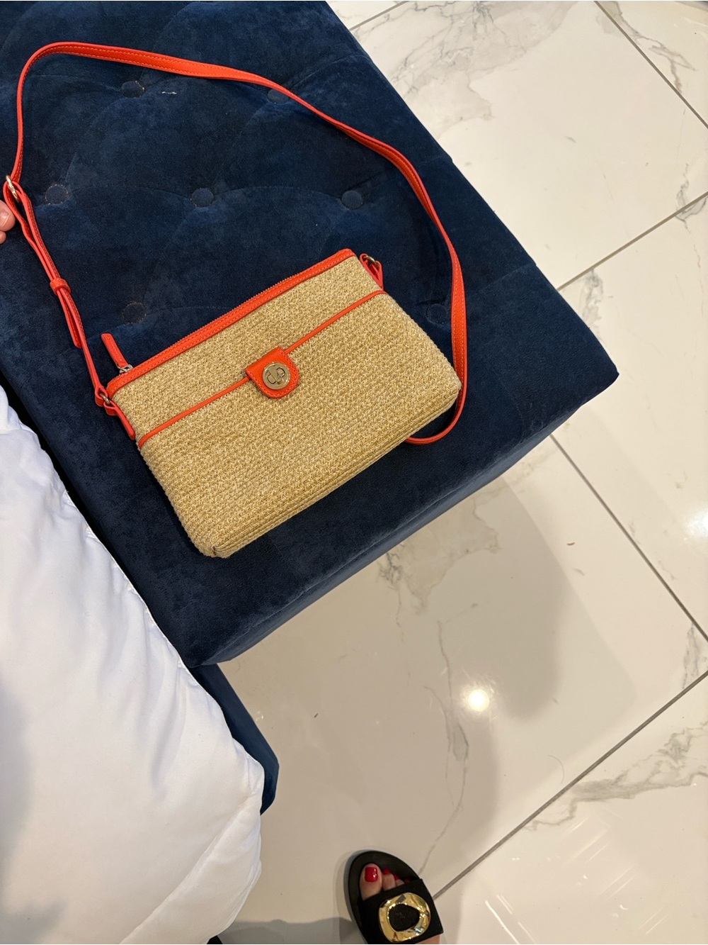 Talbots Straw Crossbody with Bright Orange Trim